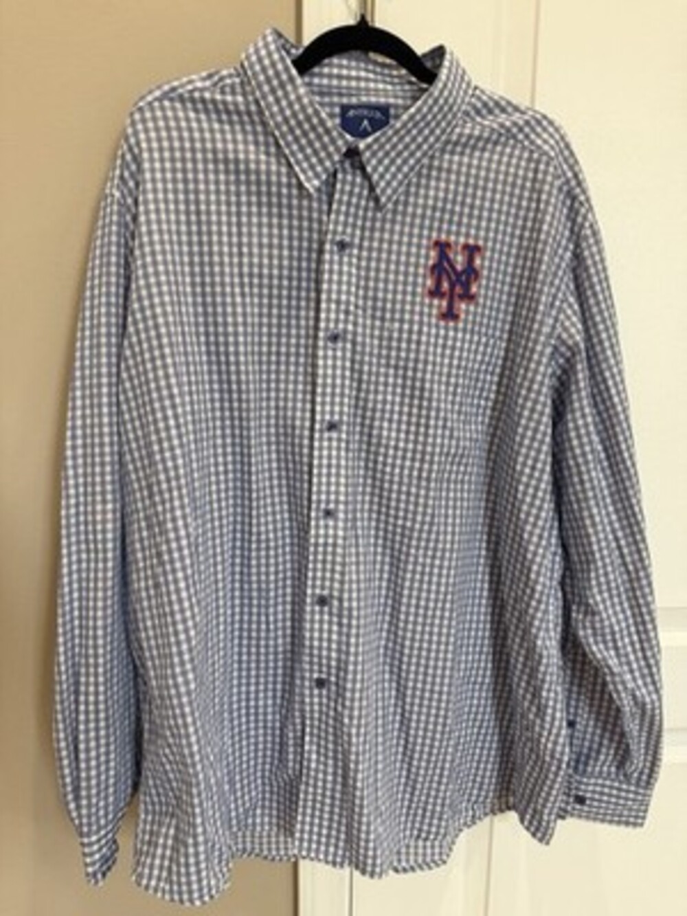 New York Mets MLB Antigua Stretch Gingham Mens Long Sleeve Button Down Size 2XL